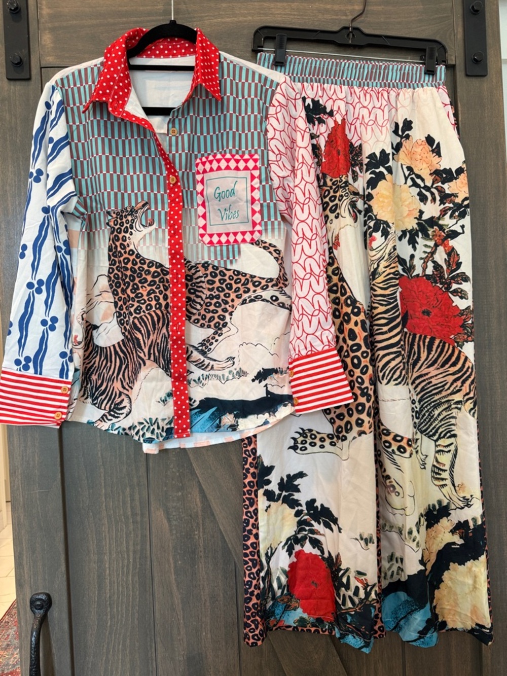 Good Vibes Red Multi-Pattern Woman’s Pant Set